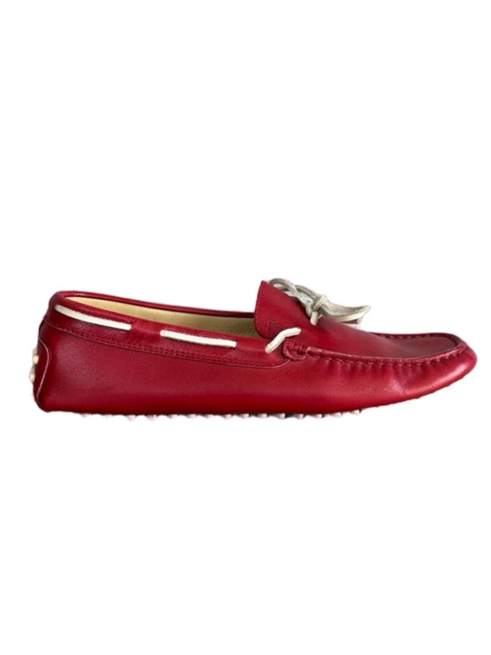 Tod’s Red Leather Driving Loafers Woman’s Gommino Flats Leather Tie size 7